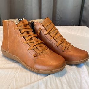 Tan zippered booties